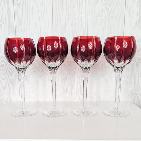 Ajka Castille Albinka Crystal Wine Glasses Ruby Red Cut To Clear Set 4 Goblets - Picture 1 of 9